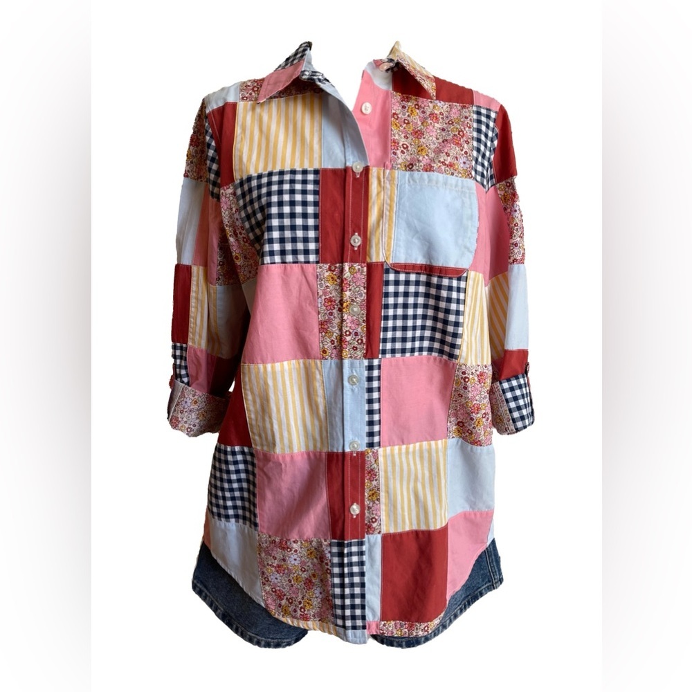 Lands End Print Poplin Boyfriend Tunic Shirt